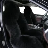 ⁦KAWOSEN Universal Wool Seat Covers for Cars for Women Black Natural Sheepskin Plush Car Seat Cover Winter Warm Car Decoration⁩ - الصورة ⁦3⁩