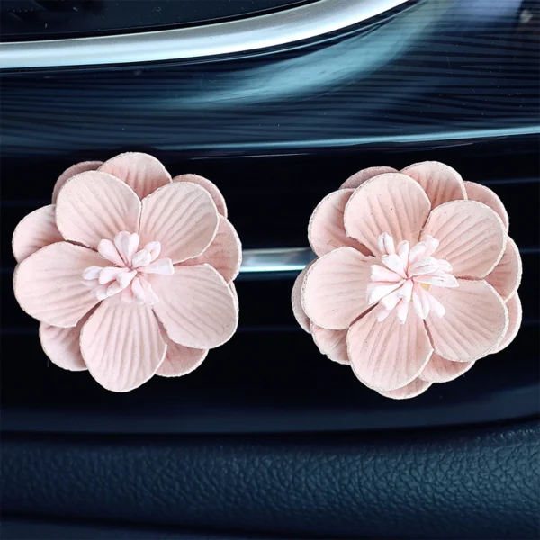 2 Pcs Pink Auto Air Conditioner Freshener Vent Solid Car Perfume Clip Flower Decor Air Fragrance Smell Diffuser Accessories