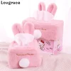 ⁦Sweet Color Pink White Plush Rabbit Tissue Box Durable Home Car Hotel Sofa Paper Tissue Holder Napkin Case Pouch Girl's Gift⁩ - الصورة ⁦6⁩