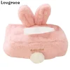 ⁦Sweet Bowknot Long Ear Rabbit Tissue Box Cotton Animal Style Napkin Holder Cover Room Car Sofa Bedroom Dressers Girl's Room Gift⁩ - الصورة ⁦3⁩