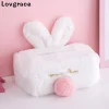 ⁦Sweet Color Pink White Plush Rabbit Tissue Box Durable Home Car Hotel Sofa Paper Tissue Holder Napkin Case Pouch Girl's Gift⁩ - الصورة ⁦2⁩