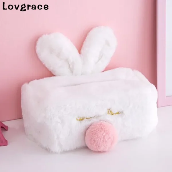 Sweet Bowknot Long Ear Rabbit Tissue Box Cotton Animal Style Napkin Holder Cover Room Car Sofa Bedroom Dressers Girl's Room Gift