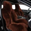 ⁦KAWOSEN Universal Wool Seat Covers for Cars for Women Black Natural Sheepskin Plush Car Seat Cover Winter Warm Car Decoration⁩ - الصورة ⁦4⁩