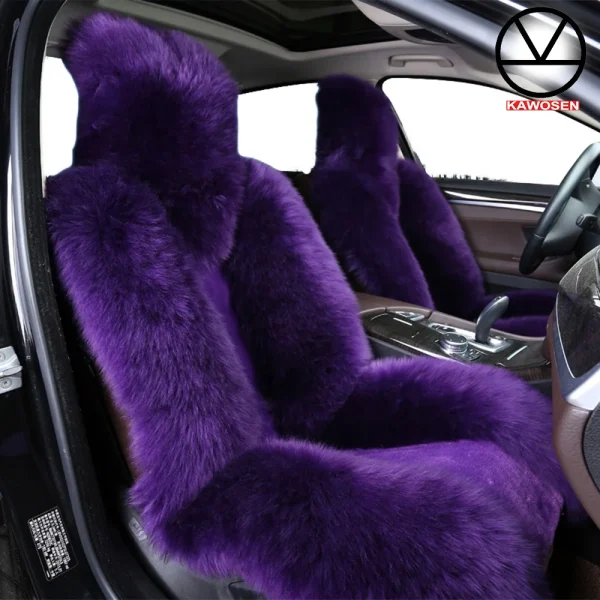 KAWOSEN Universal Wool Seat Covers for Cars for Women Black Natural Sheepskin Plush Car Seat Cover Winter Warm Car Decoration