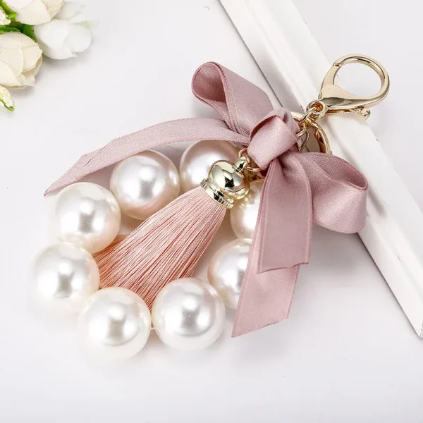 Fashion Pearl Tassel Keychains Beautiful Bow Key Chain For Womens Girl's Bag Purse Pendant Accessories Wholesale Car Key Ring