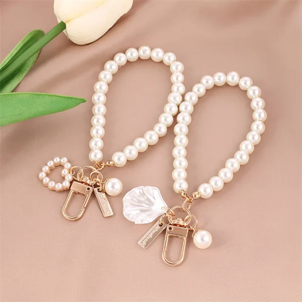 Fashion Pearl Key Chain Car Keychain Pendant Shell Heart Lettering Metal Charm Women's Handbag Accessories Jewelry Girl's Gifts