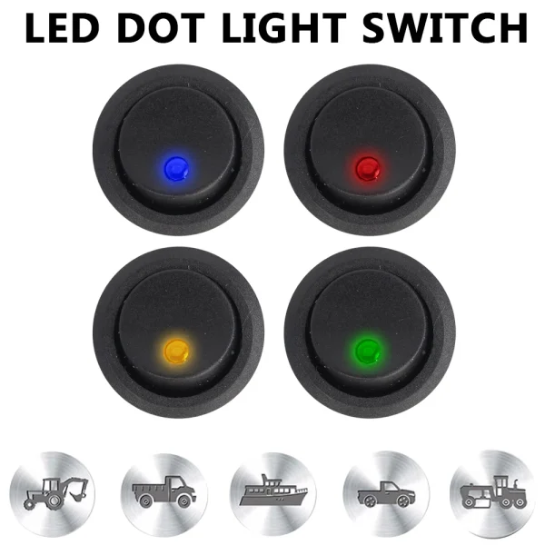 12V LED Lights Toggle Switch Buttons Pushbutton ON/OFF Master Truck Trailer Caravan RV Automotive Car Accessories Universal 5Pcs