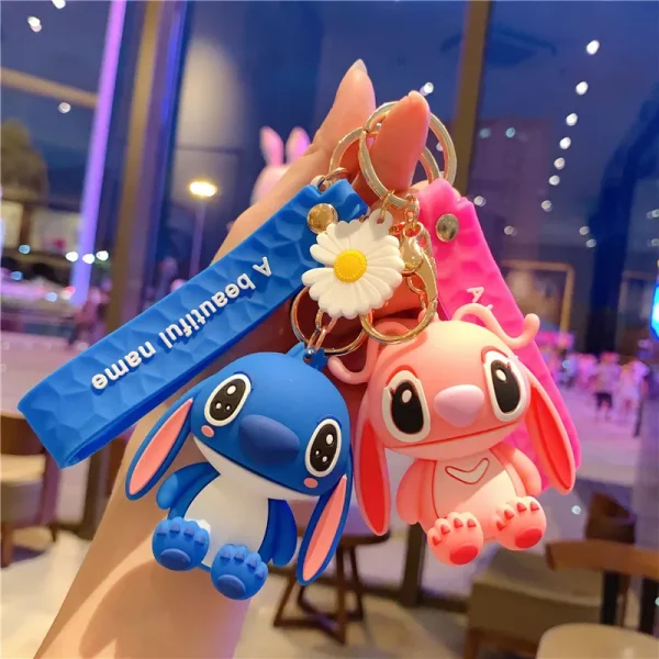 Disney Stitch Toys Keychain Anime Figure Stitch Pendant Keychain Sweet Pink Keychains Women Car Keyring Girl's Birthday Gifts