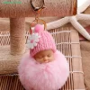 ⁦Kawaii Cute Baby Kid Flush Doll Soft Fluff Small Gift Present Keychain Key Ring Decoration Car Decoration for Women/ Girl's Bag⁩ - الصورة ⁦4⁩