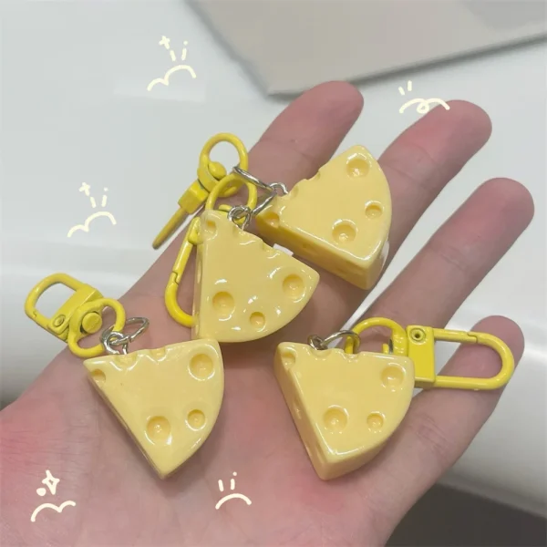 Cute Cheese Block Keychain Yellow Cream Car Keyring Imitation Food Play Pendant Girl's Sweet Bag Backpacks Hanging Decor Gift