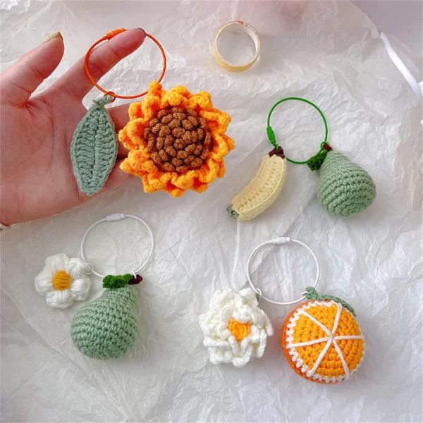 New Woolen Knitted Keychain Cute Cartoon Fruit Vegetable Keyring Creative Car Key Ring Charm Bag Pendant Women Girl's Gifts