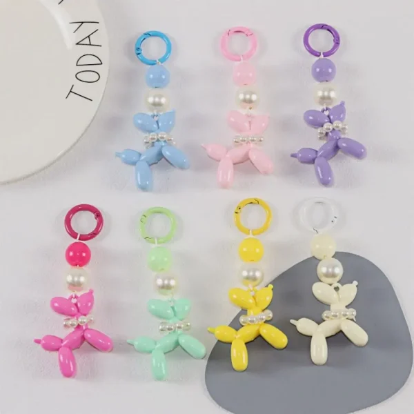 Balloon Puppy Keychains for Women Pendant Jewelry Trinket Colorful Cartoon Puppy Girl's Car Key Chain