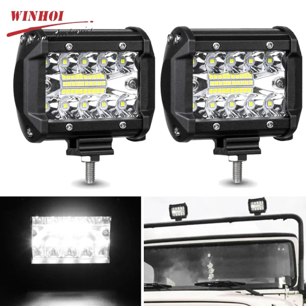 Barra Led 4x4 Off Road 60W Work Light bar Spotlight for Car Square Flood Bright Beam Led Bar Light Fog Lamp for Motorcycle Truck