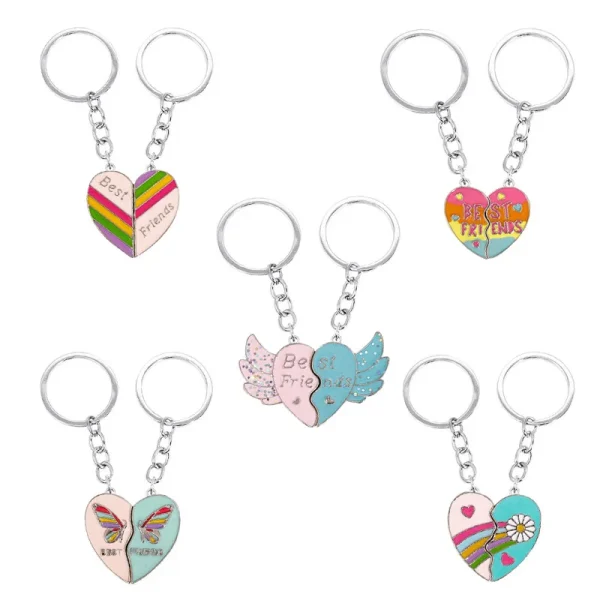 2pc/set Colorful Enamel Hearts Angel Wings Best Friends Keychains for Women Bag Pendant Jewelry Girl's Car Key Ring Key Chain