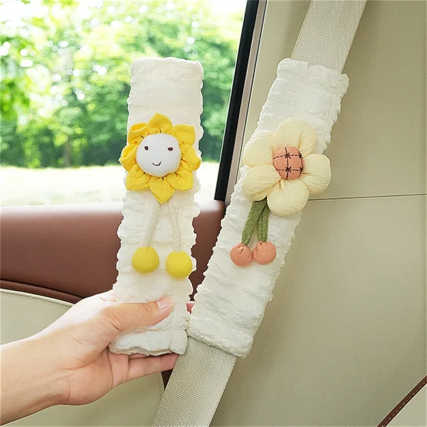 Cute Cartoon Car Seat Belt Shoulder Pad Girl's Solid Color Plaid Seat Belt Shoulder Covers Non-Slip Auto Safety Neck Support Pad