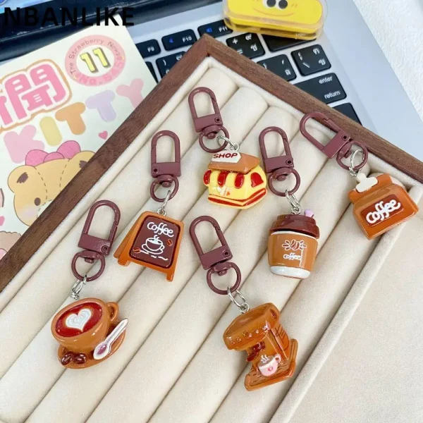 Cute Coffee Shop Accessories Key Chain Sweet Girls Bag Pendant Trinket INS Girl's Car Key Chain