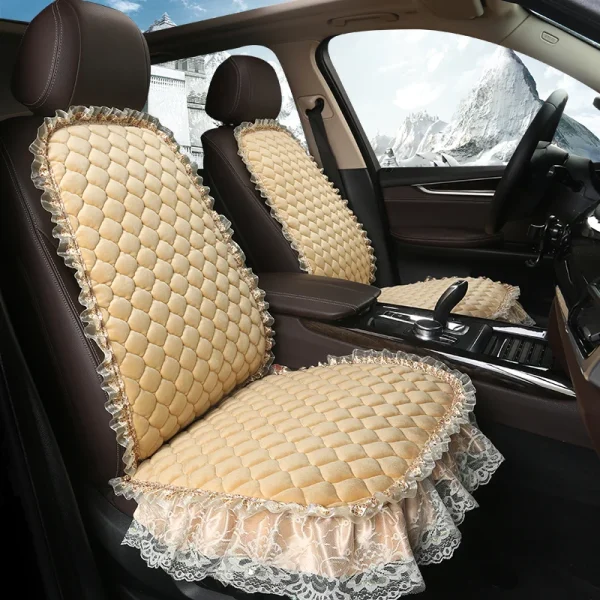 Winter Warm Lace Car Seat Cover Velvet Plush Seat Cushion Pad Auto Chair Car Seat Backrest Protector Mat For Lady Girl Women