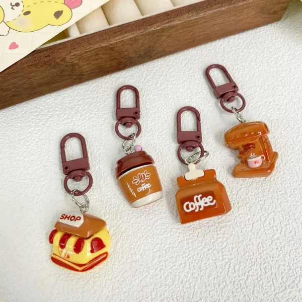 Cute Coffee Shop Accessories Key Chain Sweet Girls Bag Pendant Trinket Girl's Car Key Chain