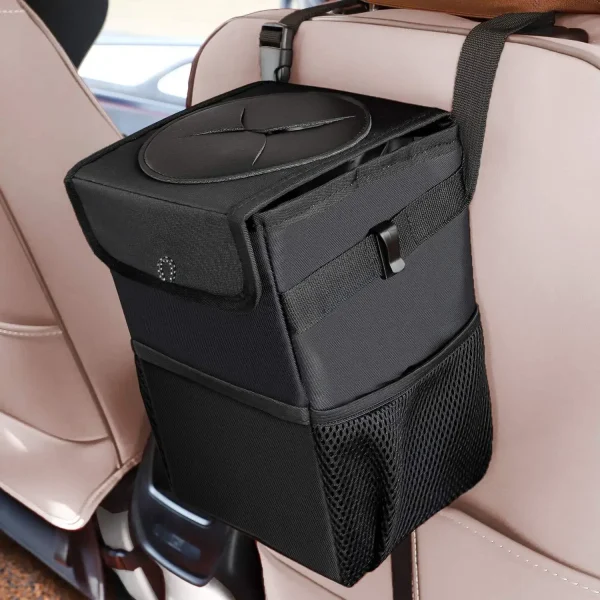 Car Trash Can with Lid Waterproof Foldable Seat Back Garbage Dump Caravan Motorcycle Storage Bag Trash Can Bin Car Accessories