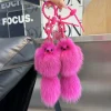 ⁦Real Fox Fur Car Keychain Natural Fur Fox Ball Charm Keychain Women Ins Plush Ball School Bag Hanging Ornaments For Girl'S Gift⁩ - الصورة ⁦3⁩