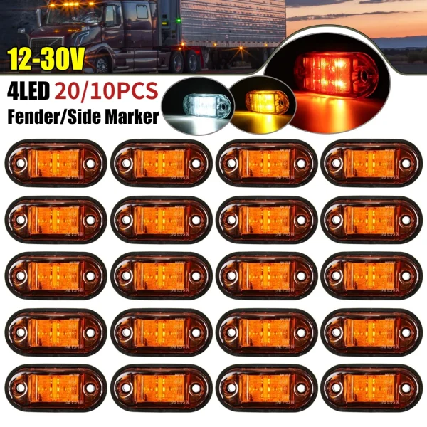 20/10PCS 4 LED 12V-24V Side Marker Lights Oval Front Rear Clearance Indicator Lamp Truck Accessorie for Trailer BUS Van Caravan