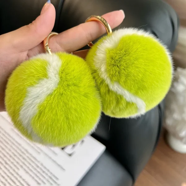 Cute Pompom Tennis Keychain Plush Ball Toy Doll Car Key Ring Soft Stuffed Backpack Bag Pendant Hanging Ornaments Girl's Gift